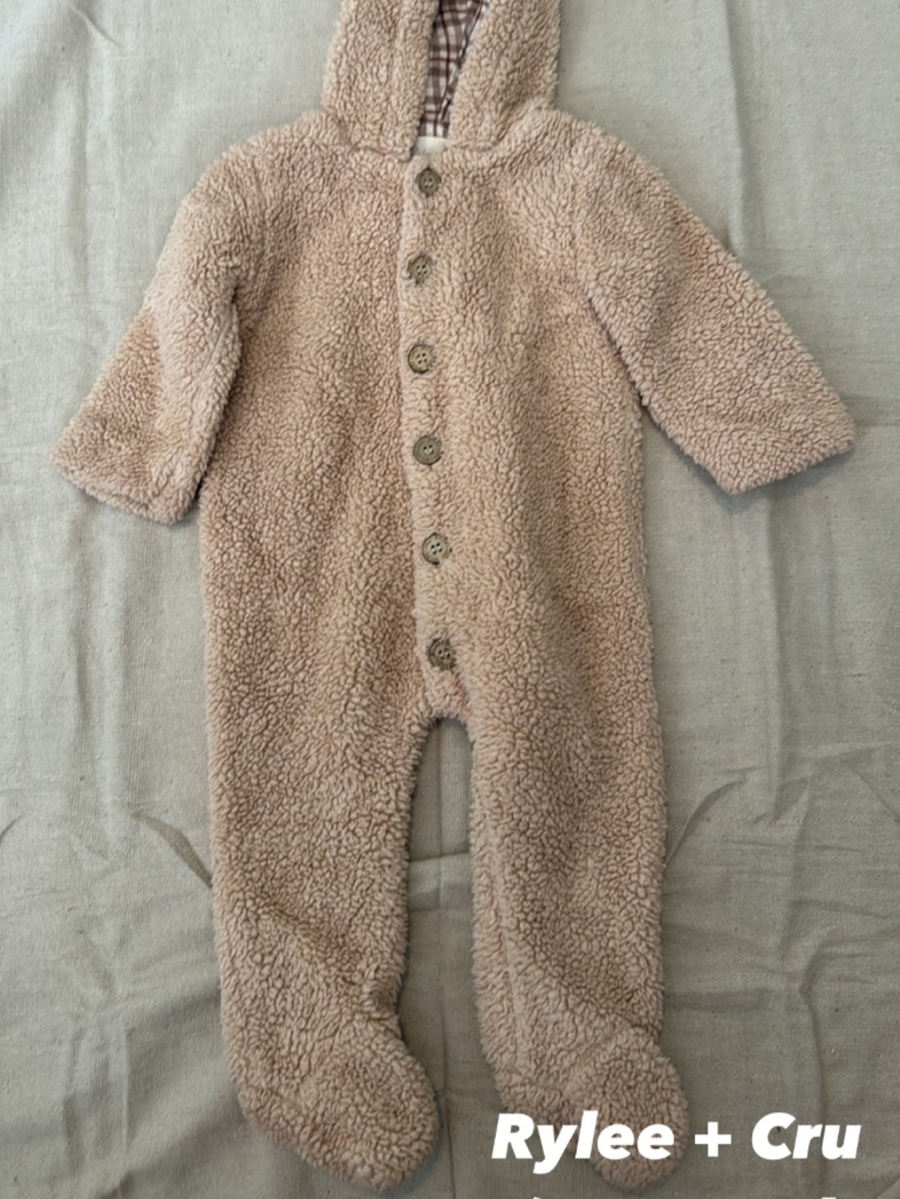 Rylee + Cru sherpa hooded footed baby romper
